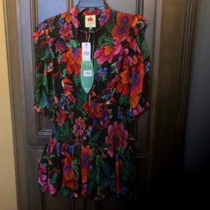 Farm Rio Blooming Garden Black Floral Smocked Mini Dress